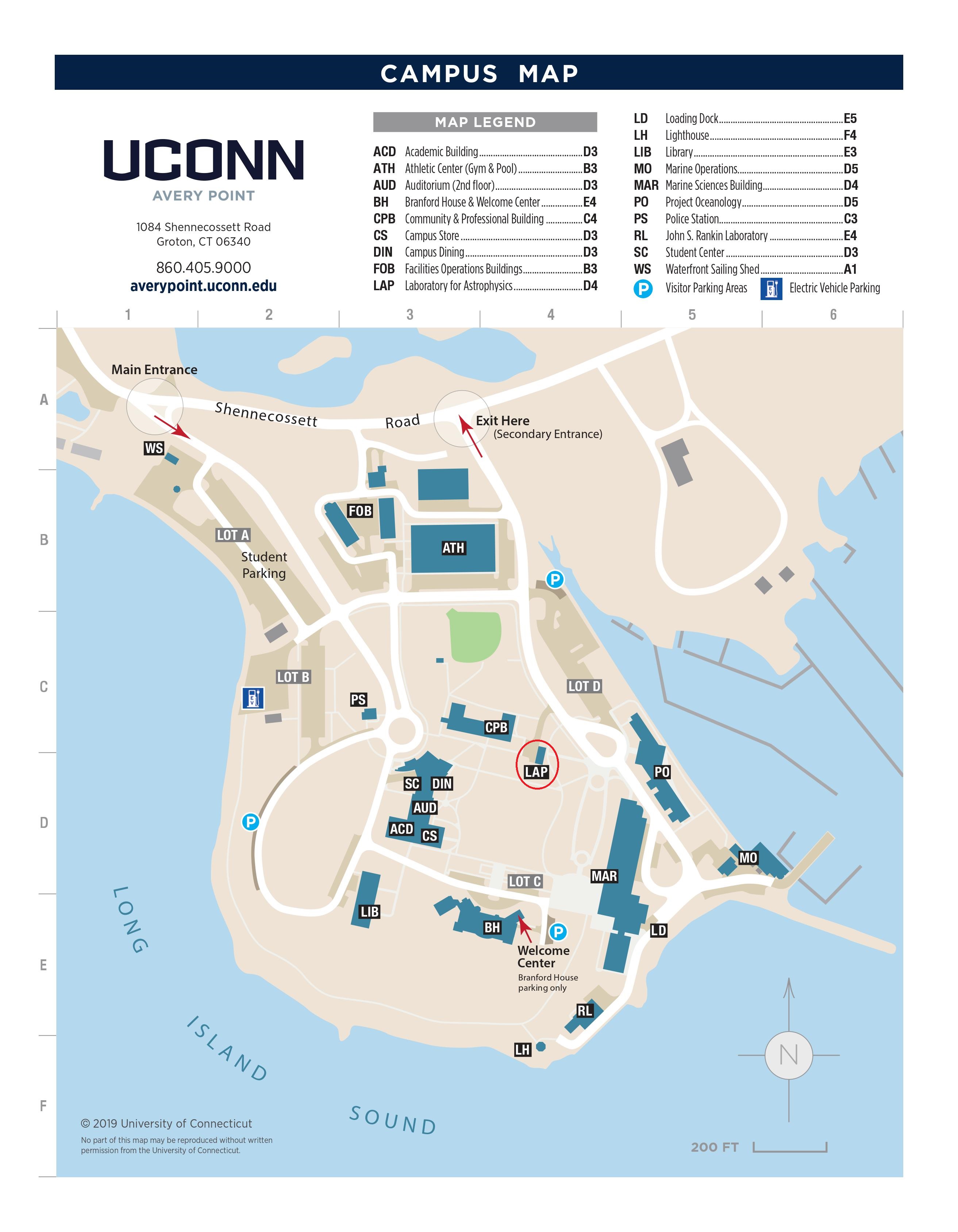 Avery Point Campus Map Directions & Campus Map | Laboratory for Nuclear Science, aka 